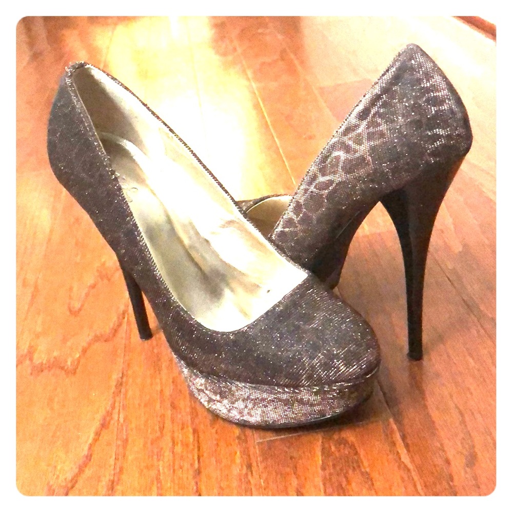 Brown glittery platform heels